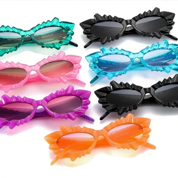 Fuchsia Ice Queen Jagged Cat Eye pop art Sunglasses - Picture 5 of 6
